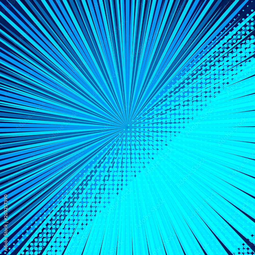 Poster abstract comic blue background for style pop art design. retro burst template backdrop. light rays e