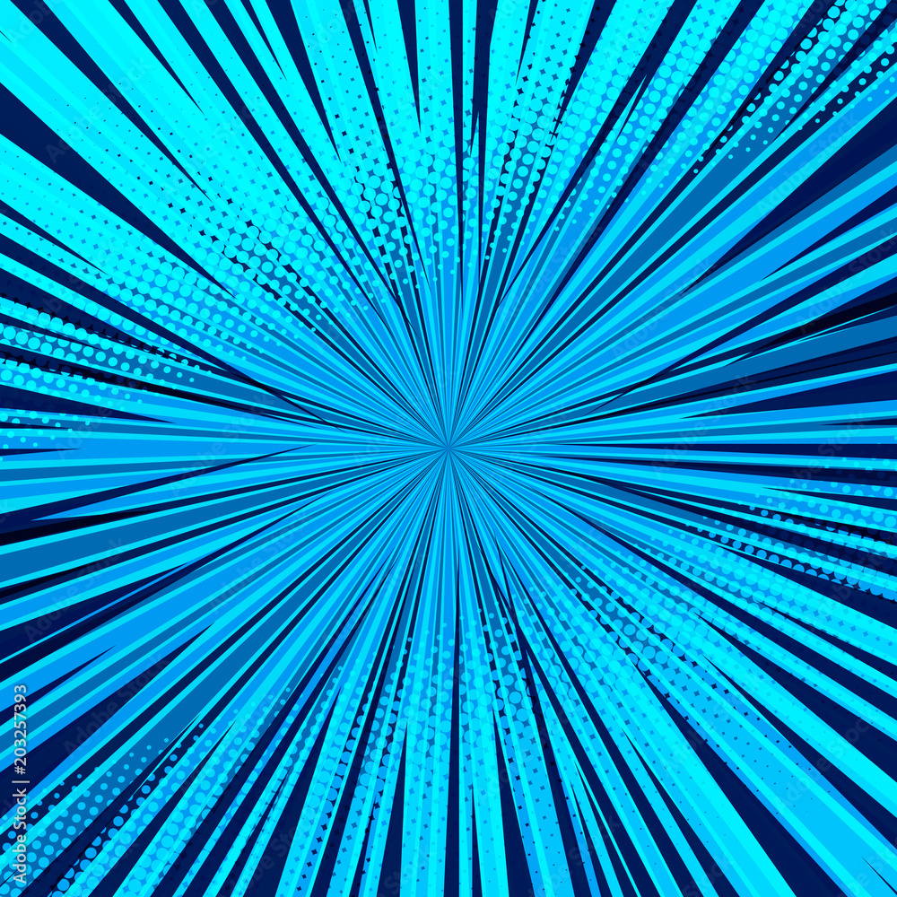 Poster abstract comic blue background for style pop art design. retro burst template backdrop. light rays e