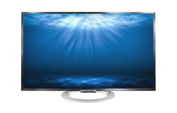 4k Television monitor Deep sea isolated on white background.
