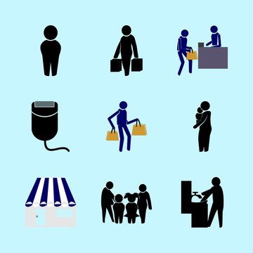 icons about Human with newborn, black, todder, suck and mommy