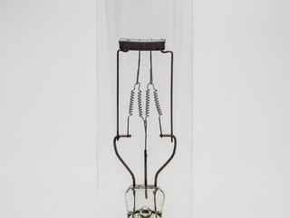Retro glass bulb lamps with spiral, close up. Vintage decoration, old light bulbs, electricity.