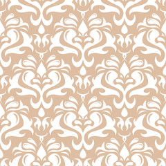 White floral seamless pattern on beige background