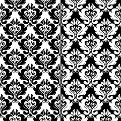 Black and white set of floral seamless patterns