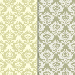 Olive green set of floral seamless patterns