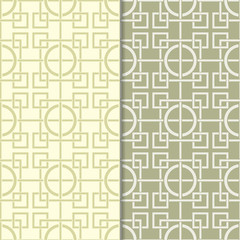 Olive green set of seamless geometric patterns