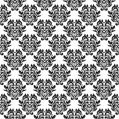 Black floral seamless pattern on white background
