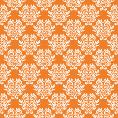Fototapeta premium White floral seamless pattern on orange background