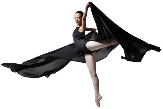 Graceful ballerina with black cloth in dance 