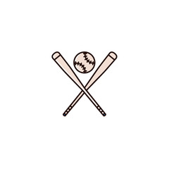 Crossed baseball bats with a base ball - flat color line icon on isolated background.