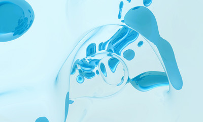 Abstract aqua concept. Blue liquid on white background. Fluid style. 3d rendering. Digital.