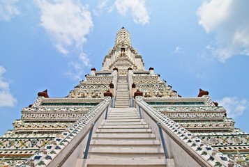The Wat Arun temple in Bangkok, Thailand. This is a popular tourist attraction in the city. 
