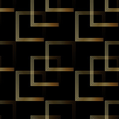 Abstract geometric seamless pattern. Lines squares. Gold on a black background.Vector illustration.