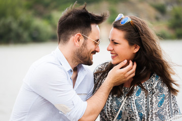 Young attractive happy couple having romantic date