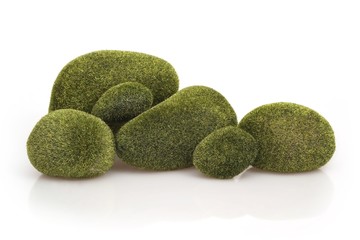 Mossy stones isolated on white background for design in ecological style