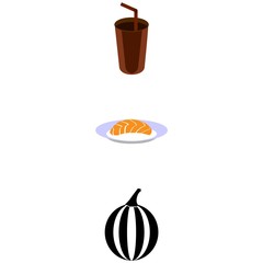 icons about Food with hot chocolate, avocado, vitamin, sushi roll and fruit