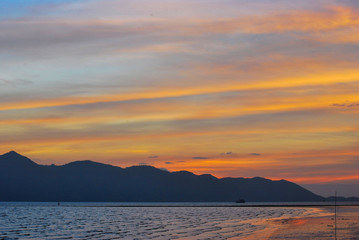 The sunset colours of Black Beach near Koh Chang, Trat in eastern Thailand