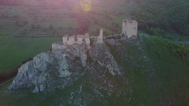 Aerial view of Coltesti medieval castle, Transylvania