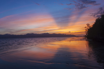 The sunset colours of Black Beach near Koh Chang, Trat in eastern Thailand