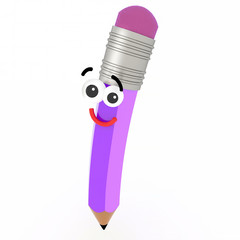 3d rendering Cheerful cartoon pencil character on white background isolated
