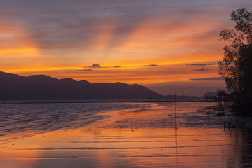 The sunset colours of Black Beach near Koh Chang, Trat in eastern Thailand
