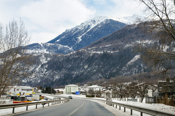 Highway through a mountain village.