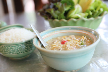 Herbed Soya Beans with Minced Pork in Coconut Milk with Fresh Vegetables , Traditional thai food