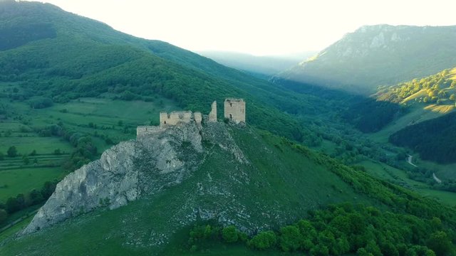 Aerial view of Coltesti medieval castle, Transylvania