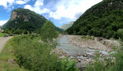 Fototapeta na wymiar Versasca at Brione; stony river bed in Ticino