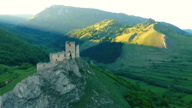 Aerial view of Coltesti medieval castle, Transylvania