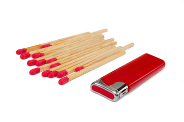 Matches and lighter isolated on white background