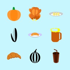 icons about Food with breakfast, kvass, gloomy, fruit and seafood