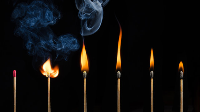 Collage of match buring in different phases