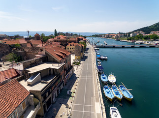 Fototapeta premium Stunning aerial shot of Omis city.Croatia