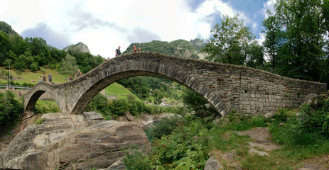 Ponte dei Salti; mediaeval double-arched bridge in Lavertezzo, Ticino