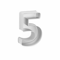 Metal baking cake pan or cookie cutter like mathematical digit 5, 3D rendered font image
