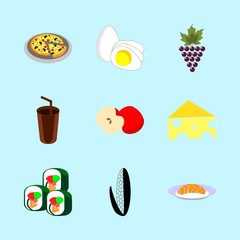 icons about Food with merlot, dinner, grapes, coffee and sushi roll