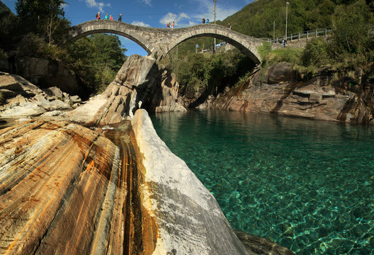 Ponte dei Salti; mediaeval double-arched bridge in Lavertezzo, Ticino