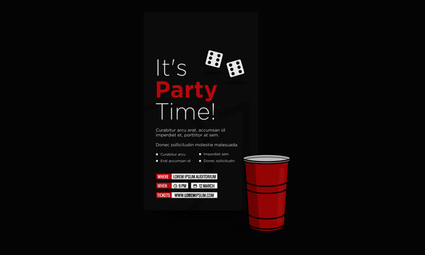 It's Party Time Poster Design Template With Red Glass Time Venue and Date