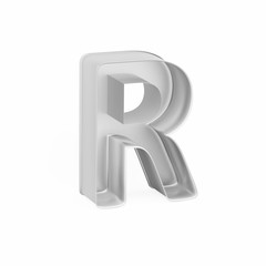Metal baking cake pan or cookie cutter like capital letter R on white background