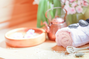 Spa and beauti Concept. Beautiful Spa Products on concrete background