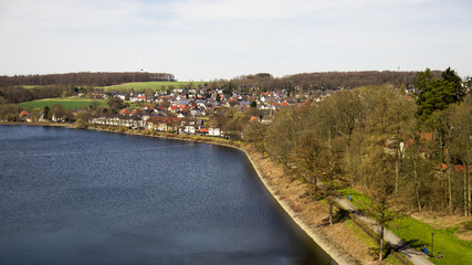 Obraz premium Panoramic view over Sauerland lake in germany