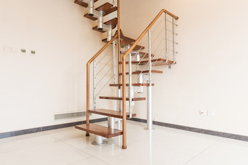 Stair. Solid newel stairs with wooden steps. Modern style.