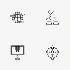 Data Analitic line icon set with worldwide data, percentage growth and connection data