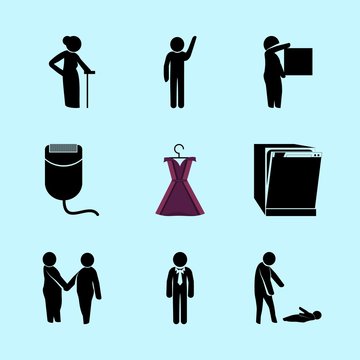 icons about Human with employe, isolated, old, bully and flat