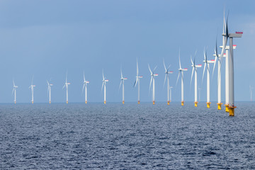 Offshore wind farm in the Kattegat sea outside Denmark. 