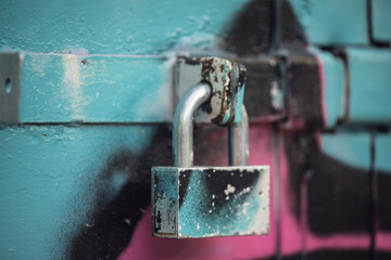 GDPR Concept. Lock safeguard for safe and security, protection for access. urban vintage lock...