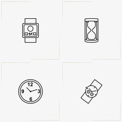 Clock line icon set with electronic watch, watch  and wall watch