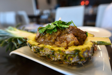 Food, pork tenderloin in pineapple.