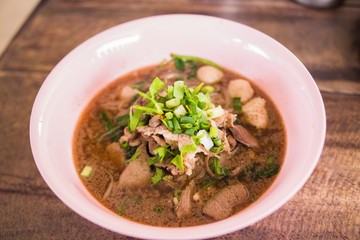 Thai noodle soup on the table.