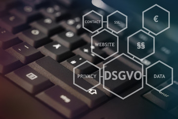 DSGVO european basic data protection regulation comes into force on 25.05.18, in color on a keyboard